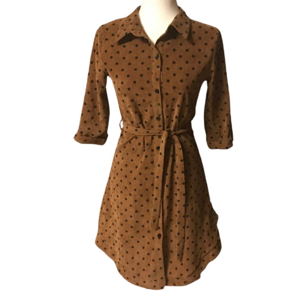vintage button up corduroy polka dot dress